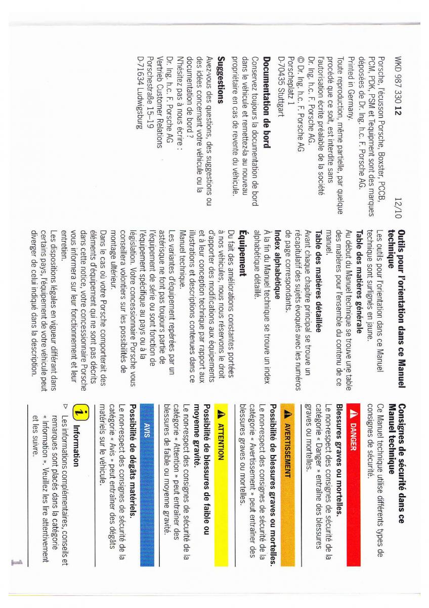 Porsche Boxster 987 FL manuel du proprietaire / page 2