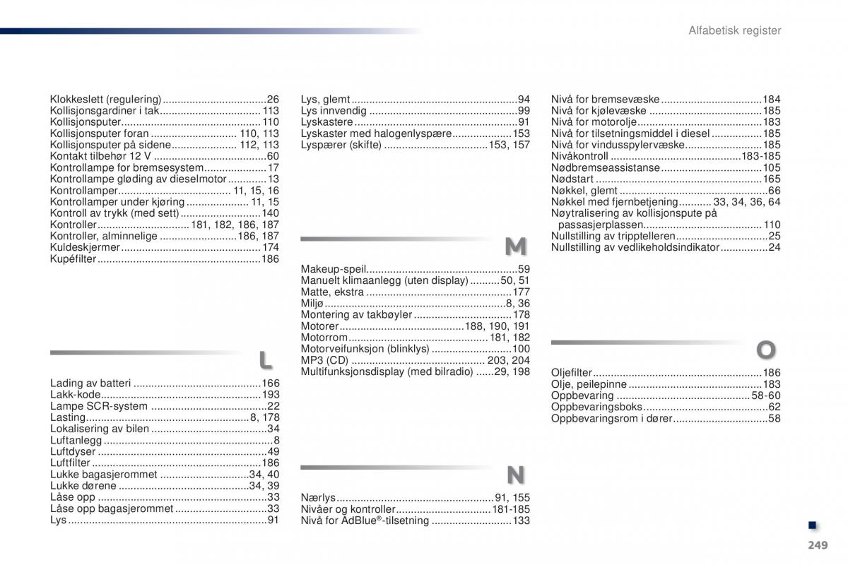 Peugeot 301 bruksanvisningen / page 251