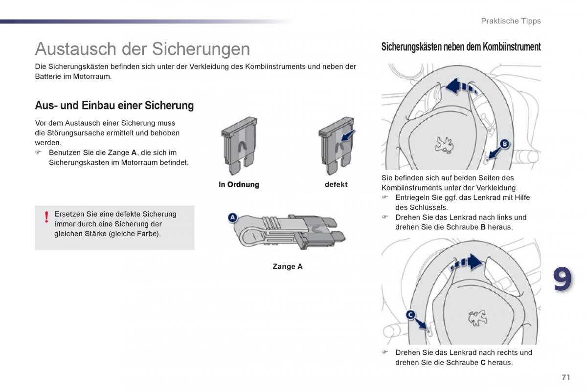 Peugeot 107 Handbuch / page 73