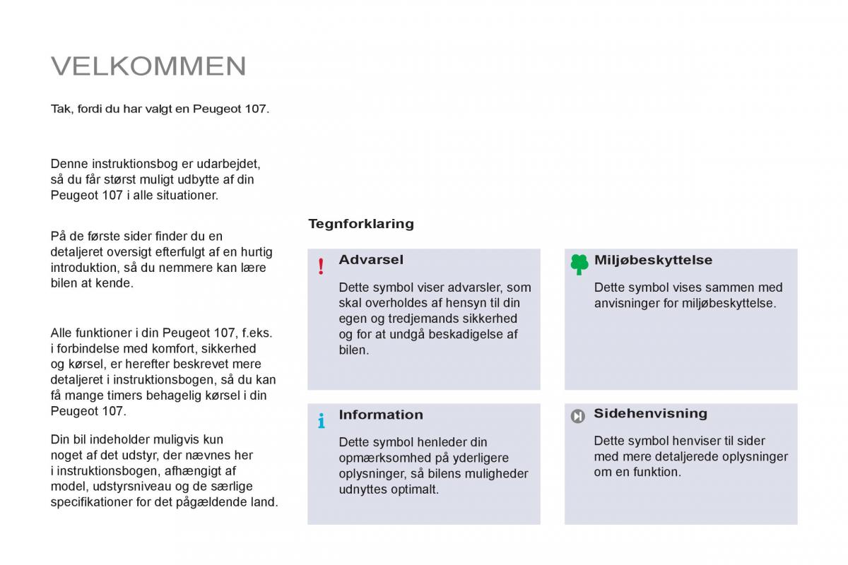 Peugeot 107 Bilens instruktionsbog / page 3