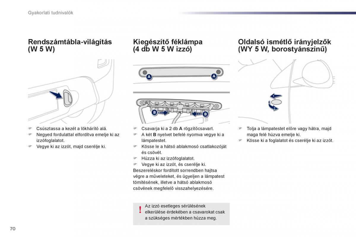 Peugeot 107 Kezelesi utmutato / page 72