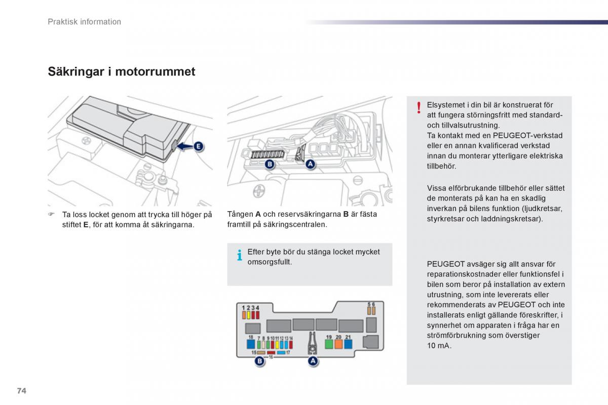 Peugeot 107 instruktionsbok / page 76