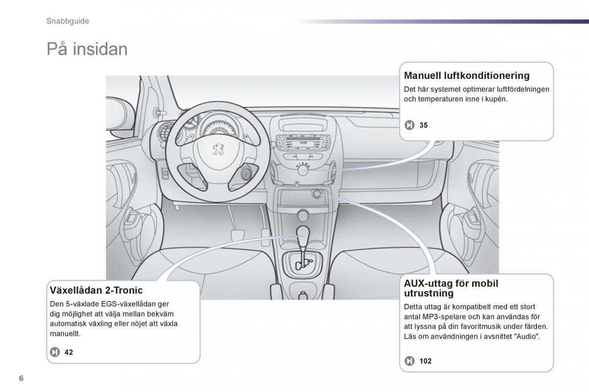 manual Peugeot 107 instruktionsbok / page 8