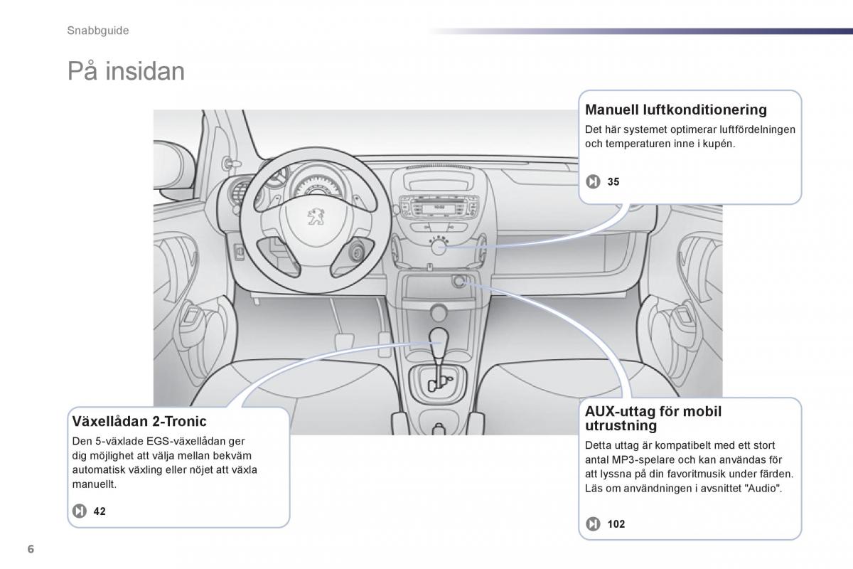 Bedienungsanleitung Peugeot 107 instruktionsbok / page 8