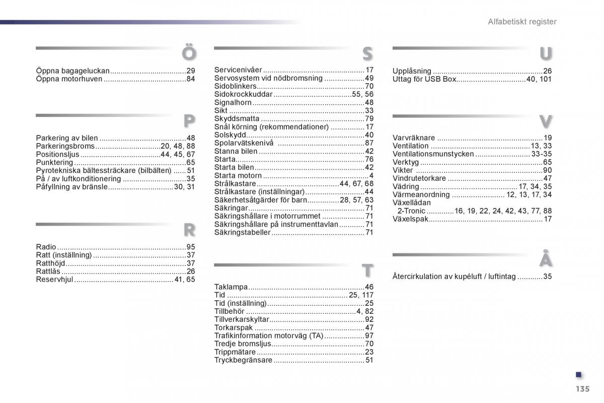 manual Peugeot 107 instruktionsbok / page 137