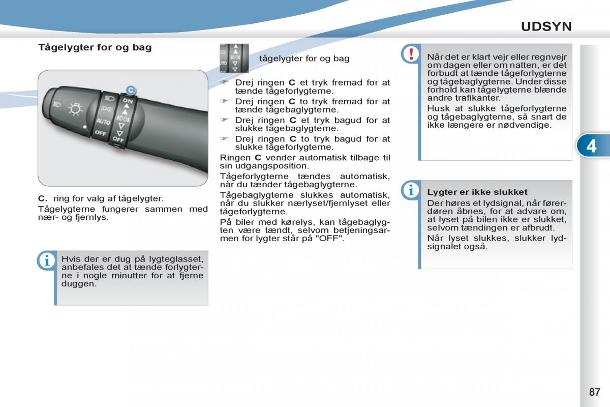 Peugeot 4007 Bilens instruktionsbog / page 89