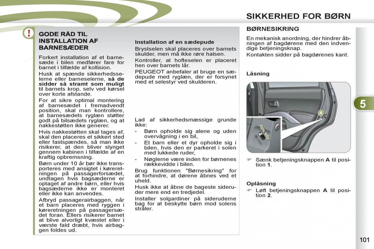 Peugeot 4007 Bilens instruktionsbog / page 103