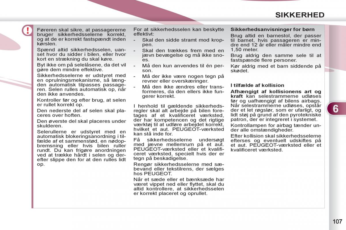 Peugeot 4007 Bilens instruktionsbog / page 109