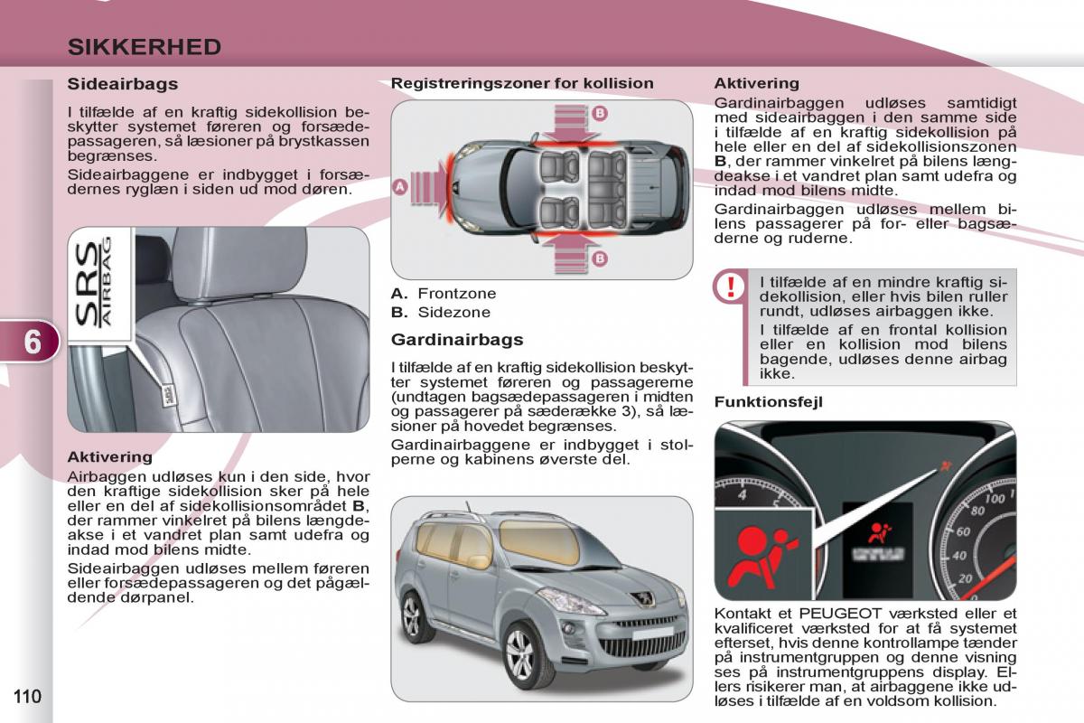 Peugeot 4007 Bilens instruktionsbog / page 112