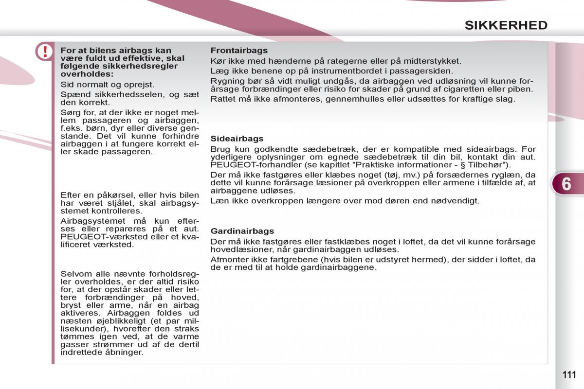 Peugeot 4007 Bilens instruktionsbog / page 113