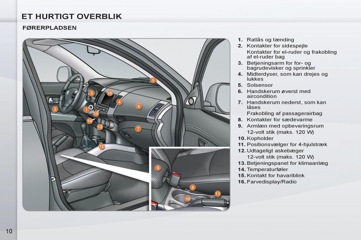 manual  Peugeot 4007 Bilens instruktionsbog / page 12