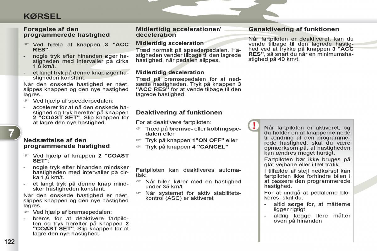 Peugeot 4007 Bilens instruktionsbog / page 124