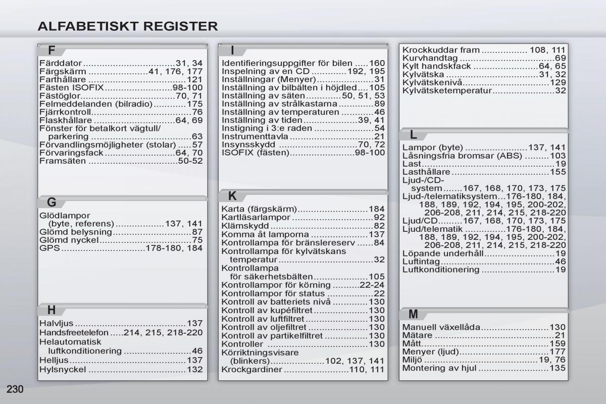 Peugeot 4007 instruktionsbok / page 232