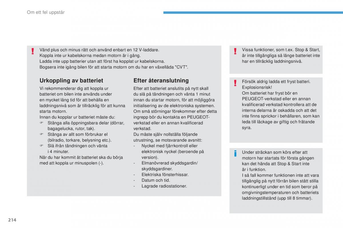 Peugeot 4008 instruktionsbok / page 216