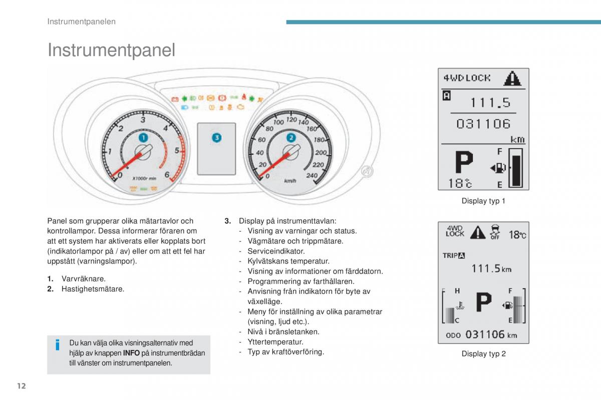 Peugeot 4008 instruktionsbok / page 14