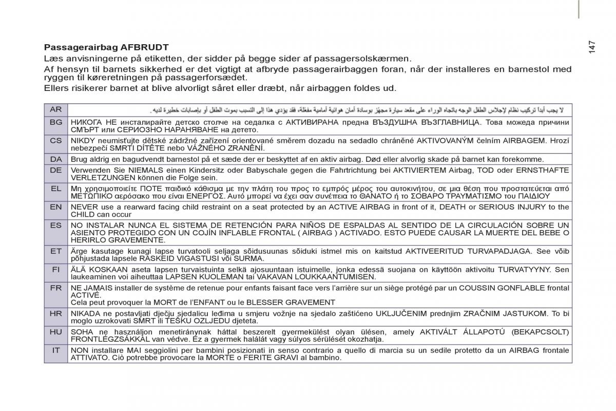 Peugeot 807 Bilens instruktionsbog / page 231