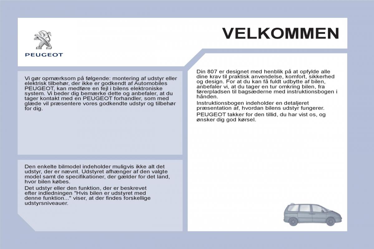 Peugeot 807 Bilens instruktionsbog / page 3