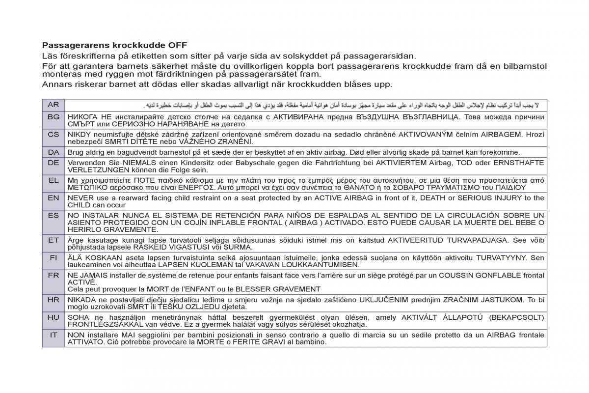 Peugeot 807 instruktionsbok / page 231