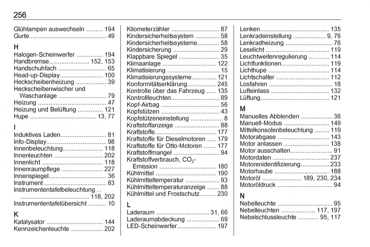 Opel Crossland X Handbuch / page 258