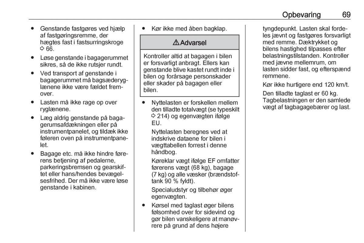 Opel Crossland X Bilens instruktionsbog / page 71