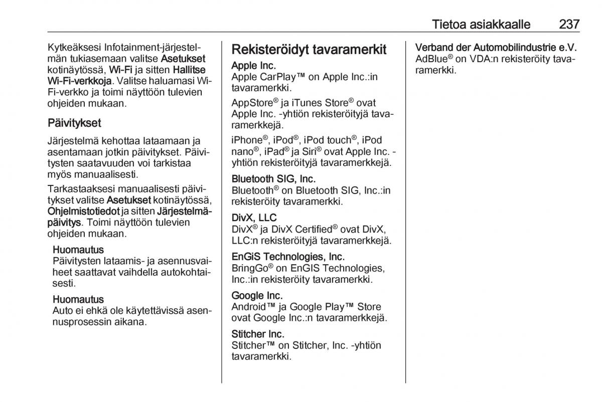 manual  Opel Crossland X omistajan kasikirja / page 239