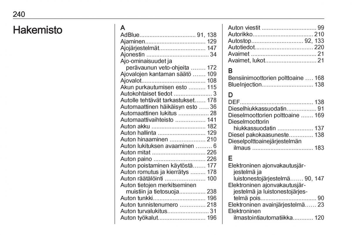 Opel Crossland X omistajan kasikirja / page 242