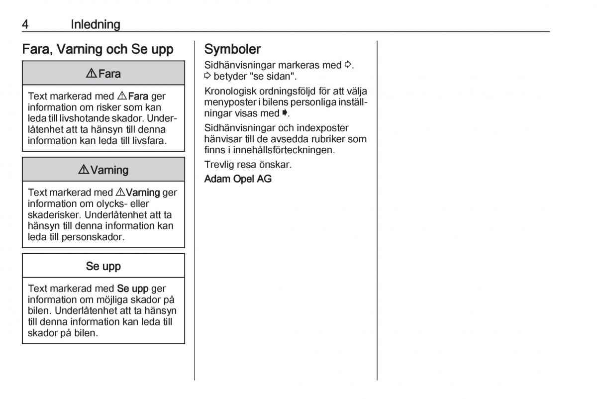 Opel Crossland X instruktionsbok / page 6