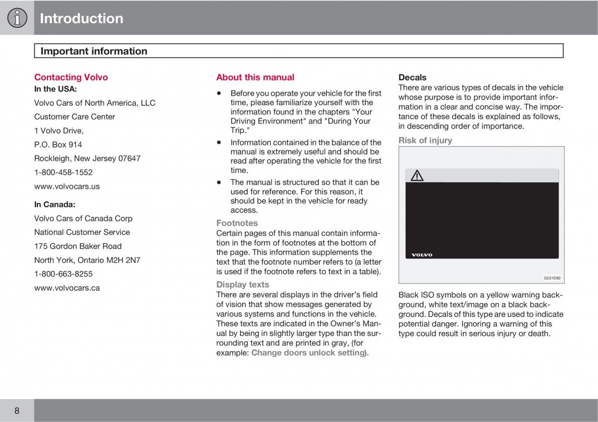 Volvo XC60 I 1 owners manual / page 8