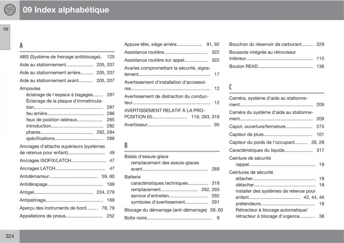 manual  Volvo XC60 I 1 manuel du proprietaire / page 326