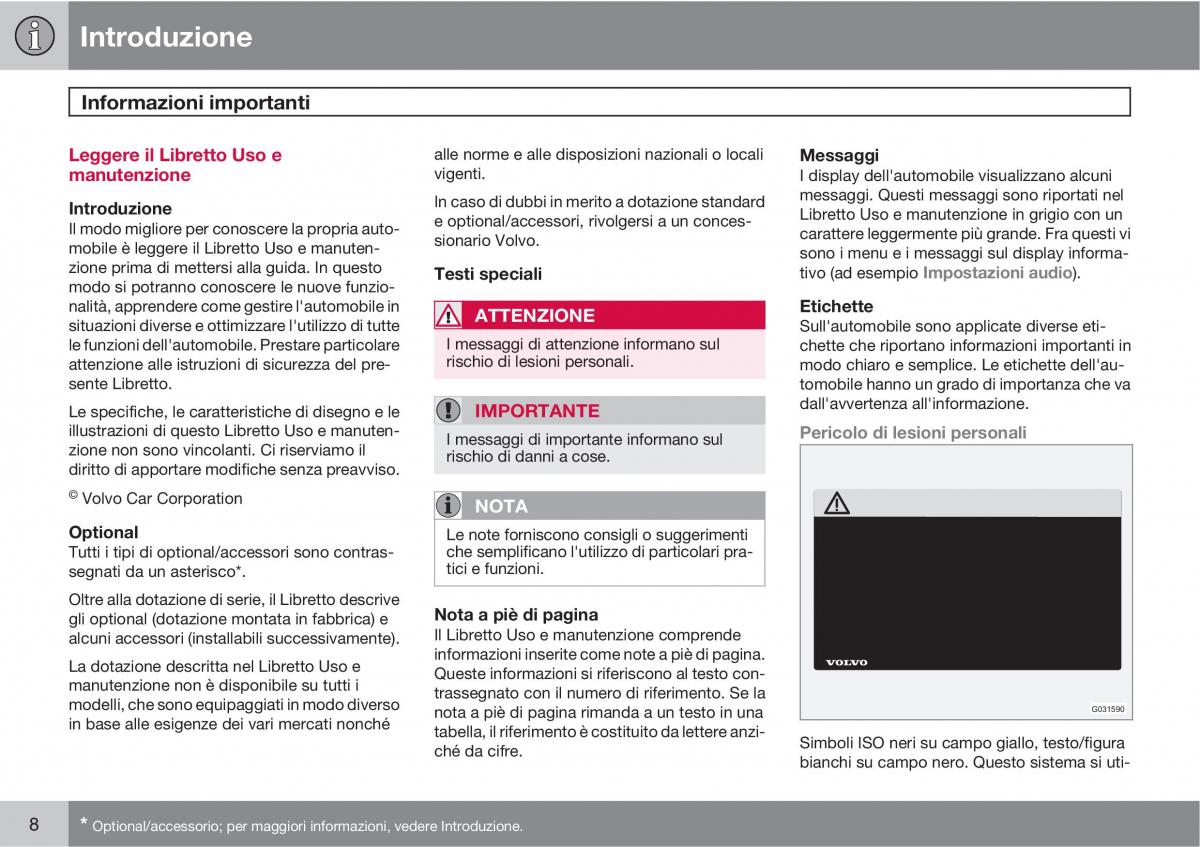 Volvo XC60 I 1 manuale del proprietario / page 8
