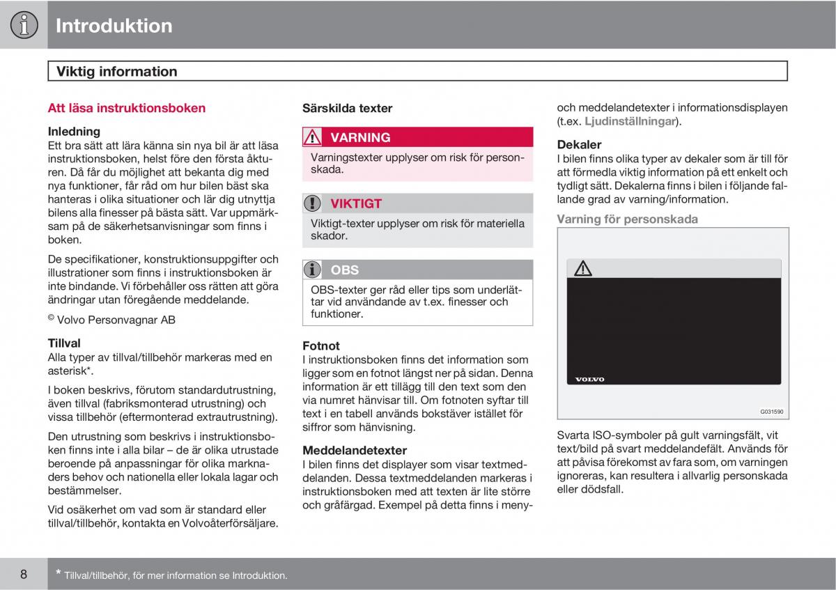 Volvo XC60 I 1 instruktionsbok / page 8