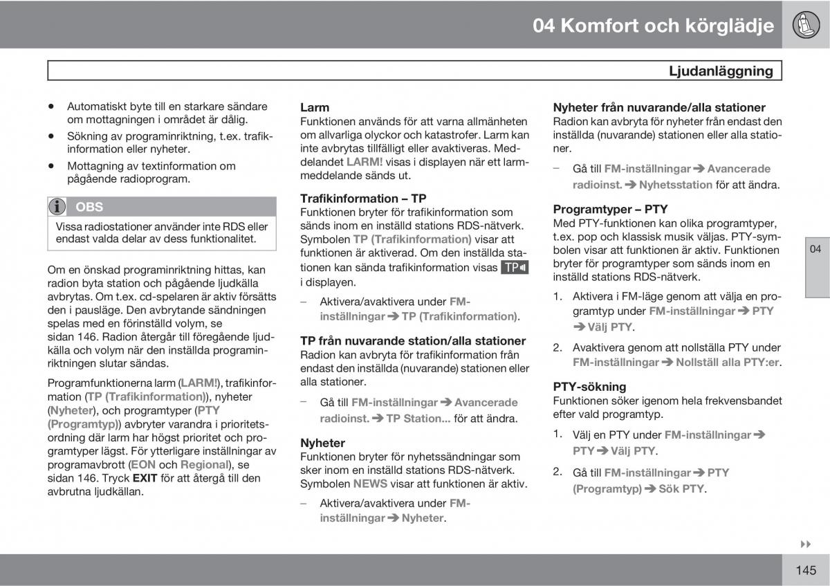 Volvo XC60 I 1 instruktionsbok / page 145