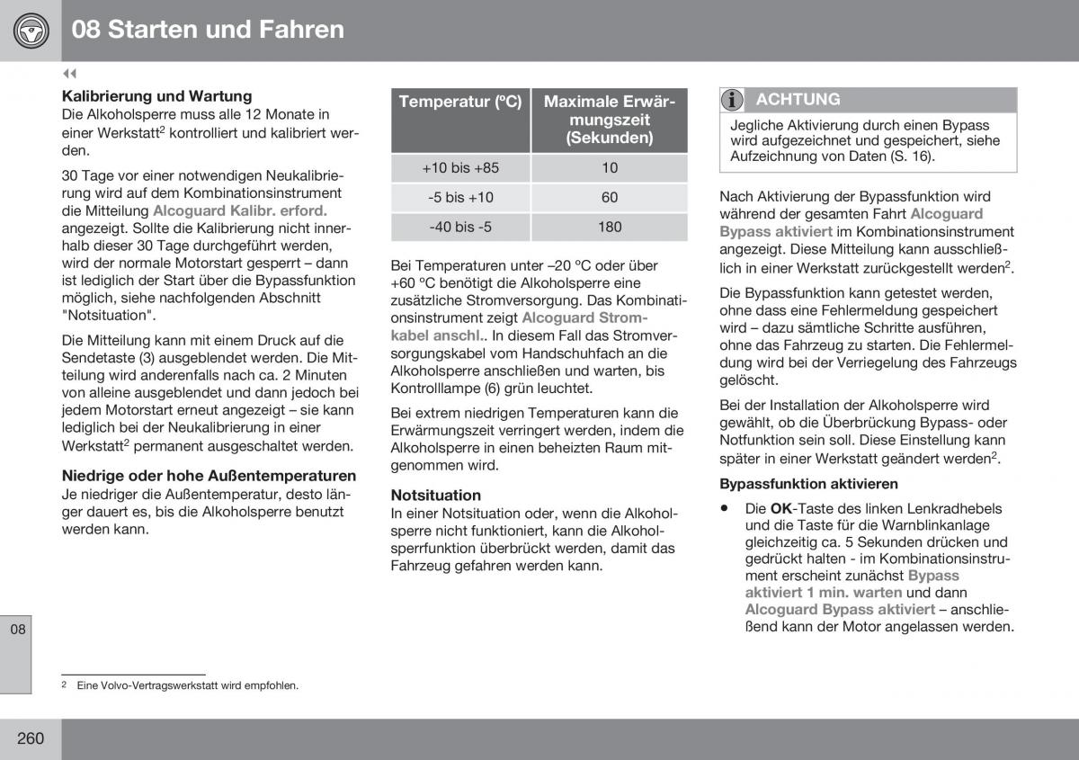 Volvo XC60 I 1 FL Handbuch / page 262