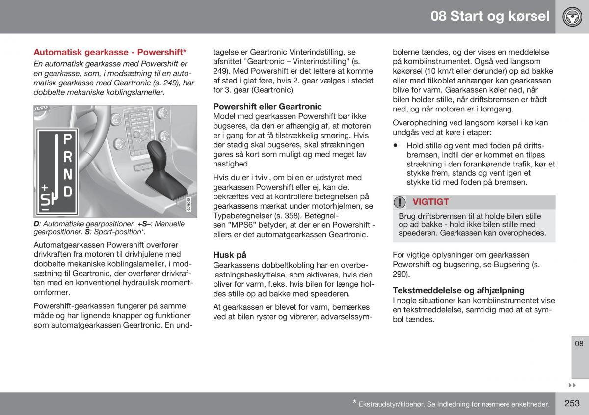 Volvo XC60 I 1 FL Bilens instruktionsbog / page 255