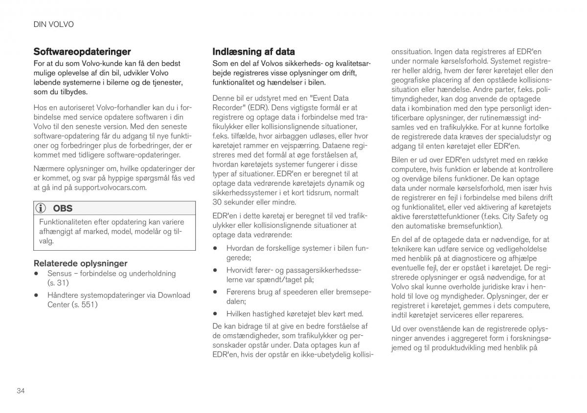Volvo XC40 Bilens instruktionsbog / page 36