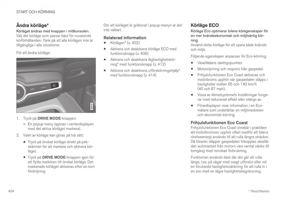  Volvo XC40 Volvo XC40 instruktionsbok / page 406