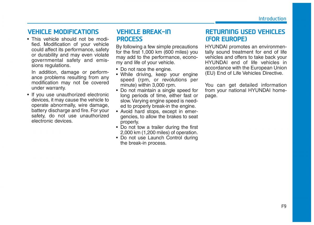 Hyundai i30N Performance owners manual / page 9