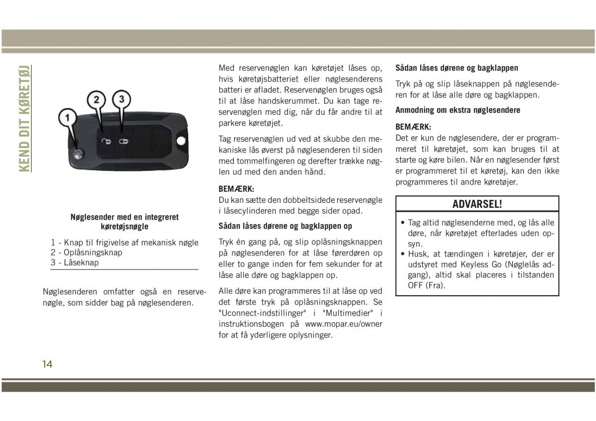 Jeep Compass II 2 Bilens instruktionsbog / page 16