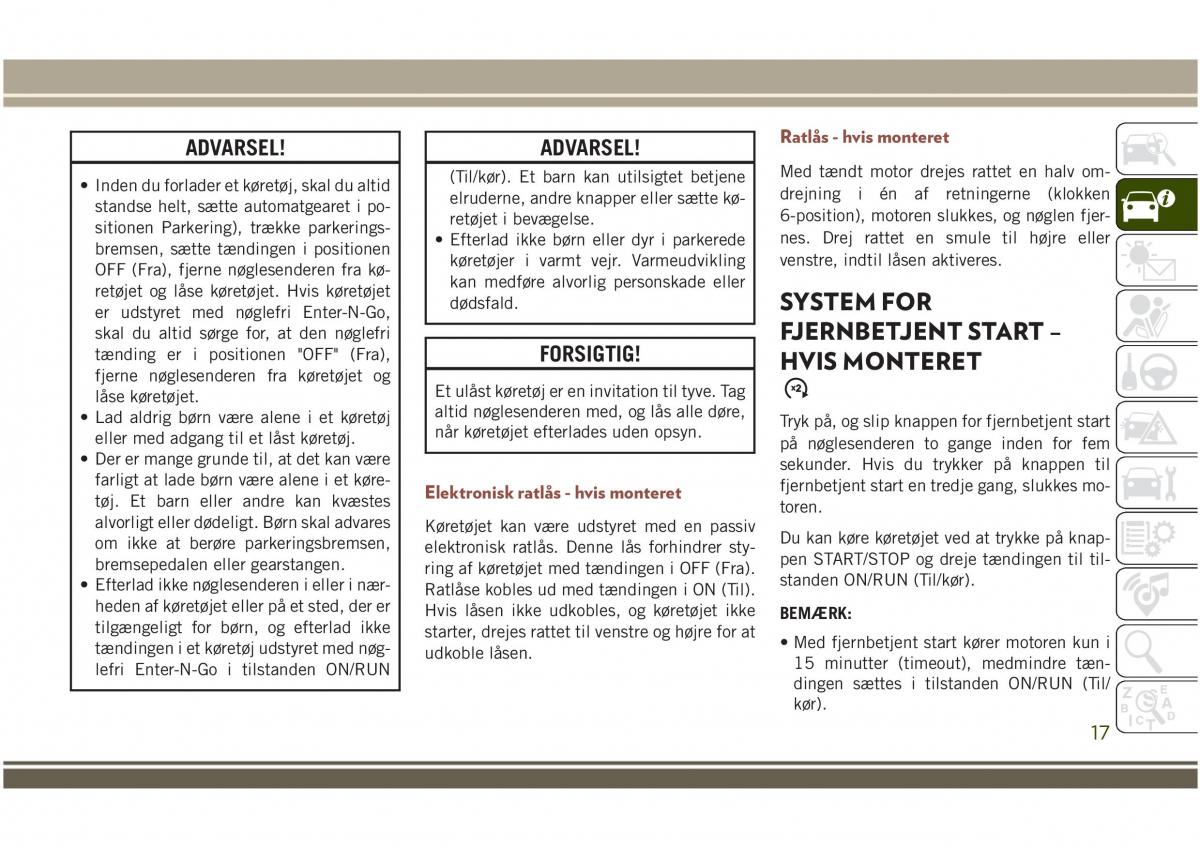 Jeep Compass II 2 Bilens instruktionsbog / page 19