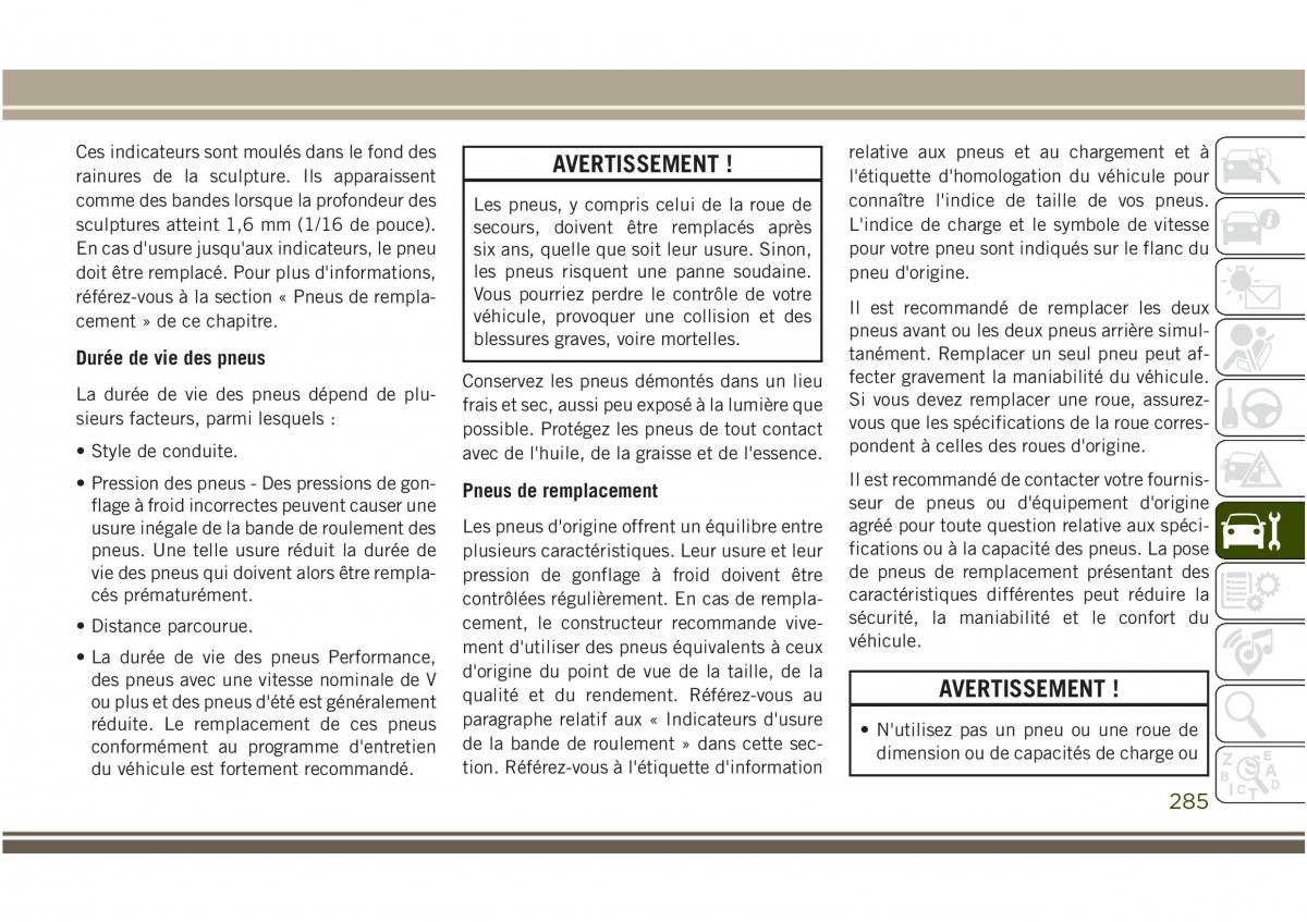 Jeep Compass II 2 manuel du proprietaire / page 287