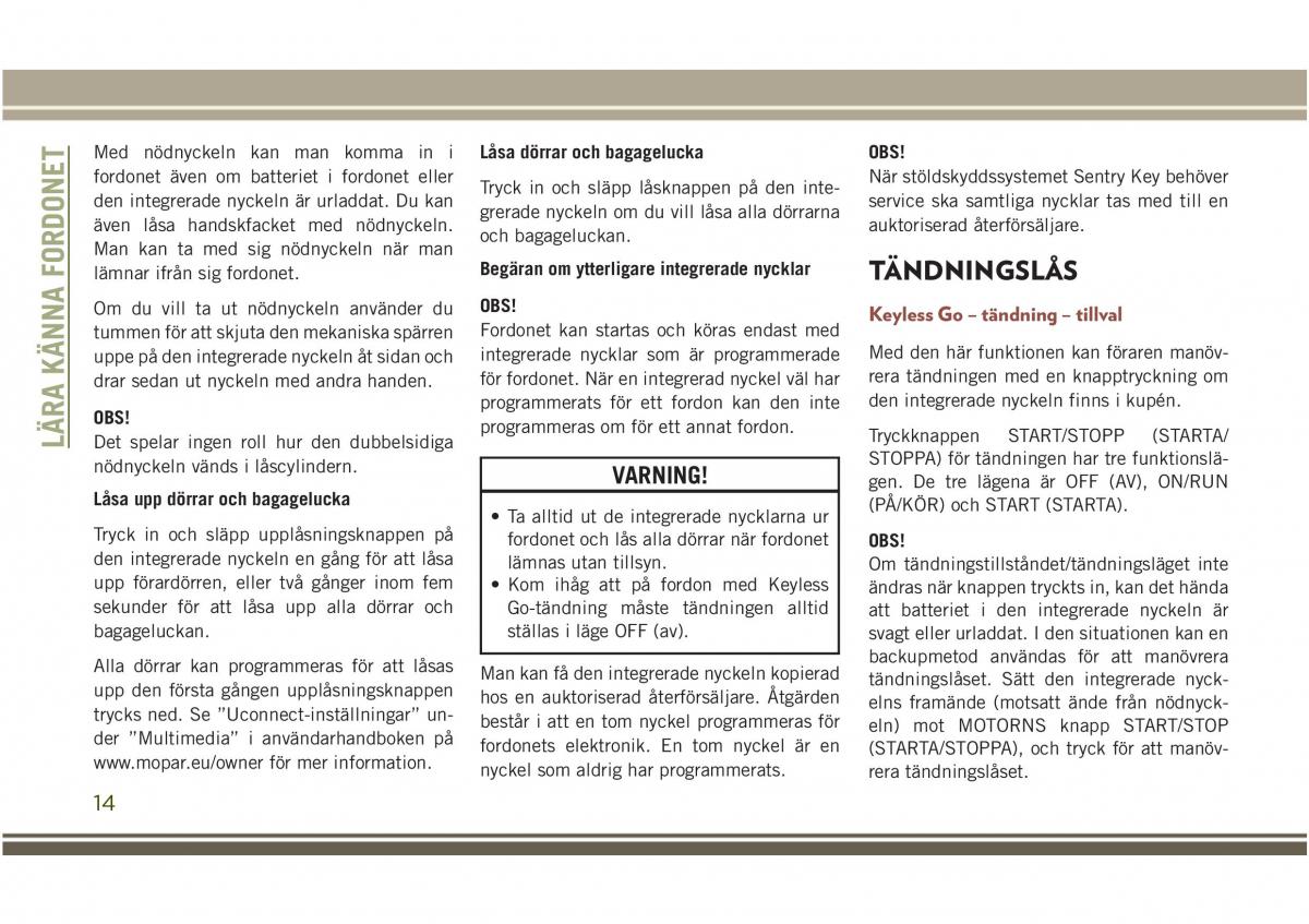 Jeep Compass II 2 instruktionsbok / page 16