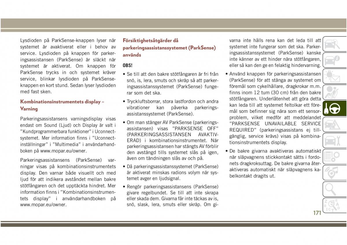 Jeep Compass II 2 instruktionsbok / page 173